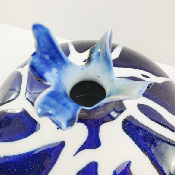 Limoges France Ceramic Abstract Modern Vase Style Blue White Art Piece - Picture 4 of 13